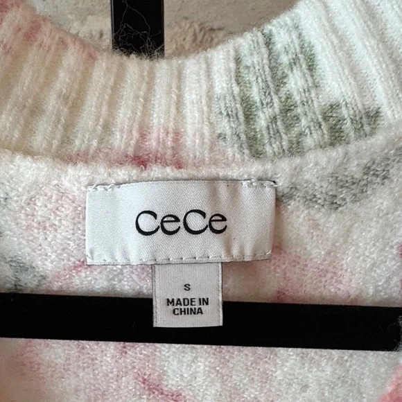 CeCe White and Pink Floral Button-Front Cardigan - Picture 3 of 7